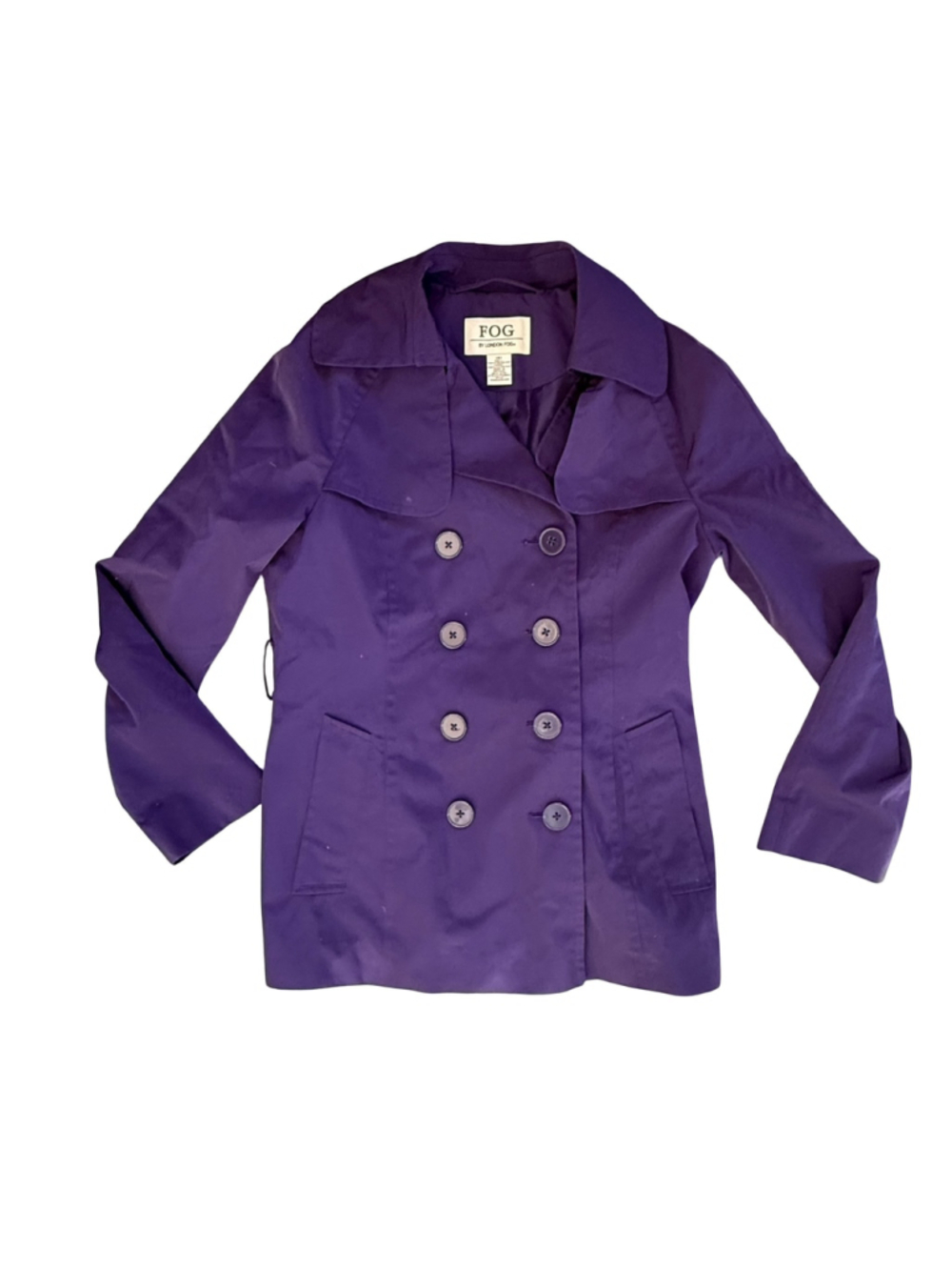 FOG by London Fog Purple Double Breasted Short Trench Coat Jacket Small